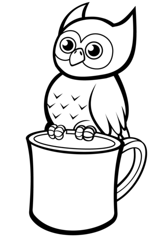 Cute Owl On A Mug Coloring Page